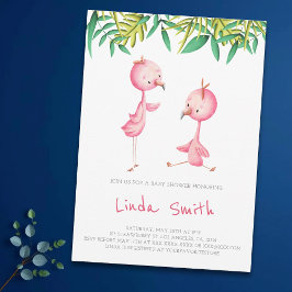 Eenvoudig Tropisch Flamingo Twins Baby shower Kaart