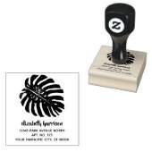 Eenvoudig tropisch Monstera Leaf Return-adres Rubberstempel (Gestempeld)