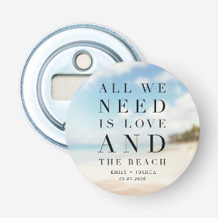 Eenvoudig trouwfeest cadeau aan het strand button flesopener