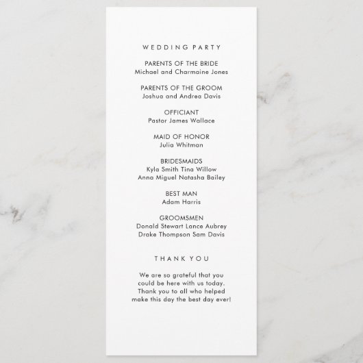 Eenvoudig trouwprogramma programmakaart (Achterkant)