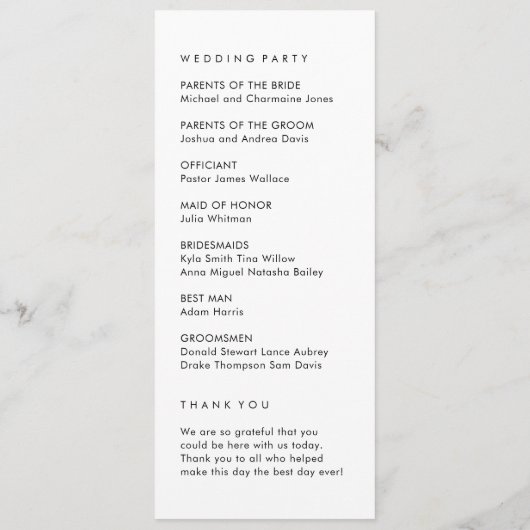 Eenvoudig trouwprogramma programmakaart (Achterkant)