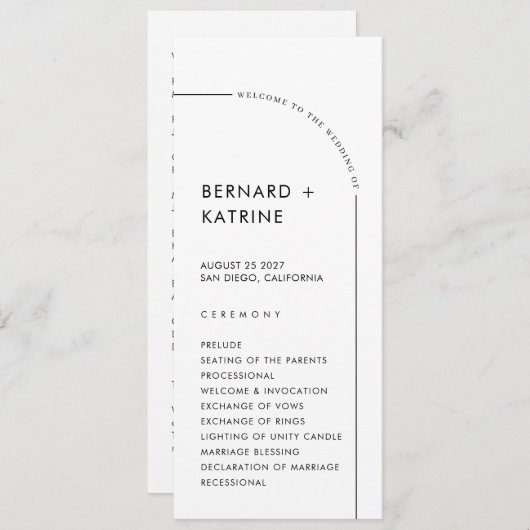 Eenvoudig trouwprogramma programmakaart (Voorkant / Achterkant)