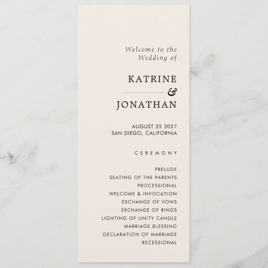 Eenvoudig trouwprogramma programmakaart (Voorkant)