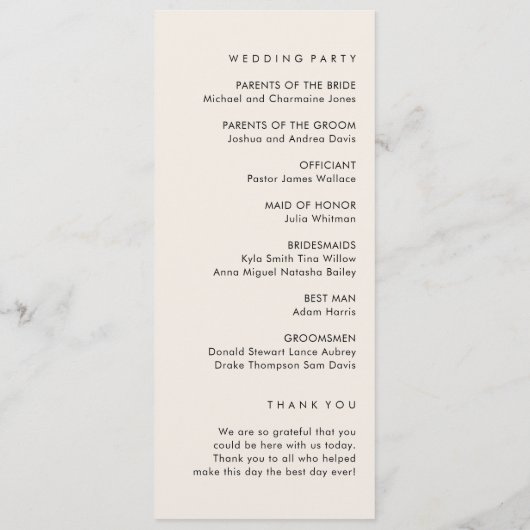 Eenvoudig trouwprogramma programmakaart (Achterkant)