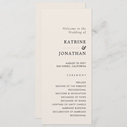 Eenvoudig trouwprogramma programmakaart (Voorkant / Achterkant)