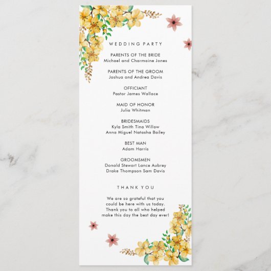 Eenvoudig trouwprogramma programmakaart (Achterkant)