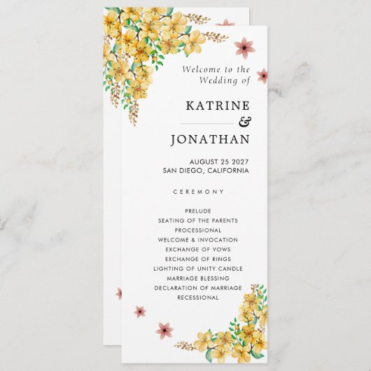 Eenvoudig trouwprogramma programmakaart (Voorkant / Achterkant)