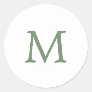 Eenvoudig tuingroen en wit monogram bruiloft ronde sticker