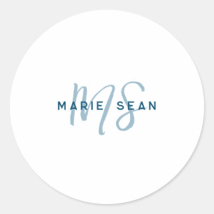 Eenvoudig Turkoois Minimalistisch Monogram Ronde Sticker