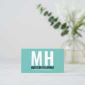 Eenvoudig Turkoois Modern Monogram Visitekaartje (Staand voorkant)