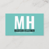 Eenvoudig Turkoois Modern Monogram Visitekaartje (Voorkant)