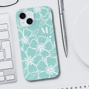Eenvoudig Turkooisblauw Bloem Initialen Monogram iPhone 15 Case