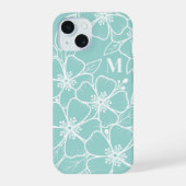 Eenvoudig Turkooisblauw Bloem Initialen Monogram iPhone 15 Case (Achterkant)
