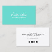 Eenvoudig Turquoise Blauw Handgeschreven Netwerken Visitekaartje (Voorkant / Achterkant)