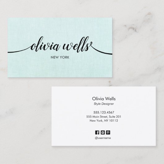 Eenvoudig Turquoise Handgeschreven Script Beauty S Visitekaartje (Voorkant / Achterkant)