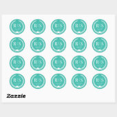 Eenvoudig Turquoise Teal Monogram Ronde Sticker (Vel)