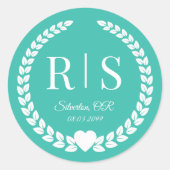 Eenvoudig Turquoise Teal Monogram Ronde Sticker (Voorkant)
