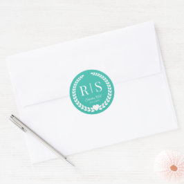 Eenvoudig Turquoise Teal Monogram Ronde Sticker