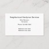 Eenvoudig twee zijden design voor de handyman visitekaartje (Achterkant)