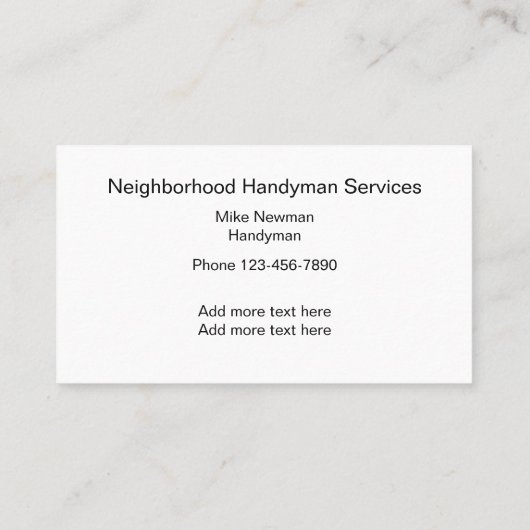 Eenvoudig twee zijden design voor de handyman visitekaartje (Achterkant)