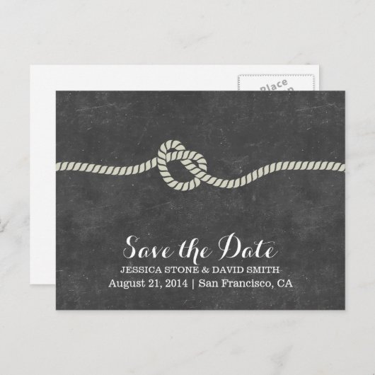 Eenvoudig Twine Knot Chalkboard Save the Date Aankondigingskaart (Voorkant / Achterkant)