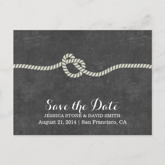 Eenvoudig Twine Knot Chalkboard Save the Date Aankondigingskaart (Voorkant)