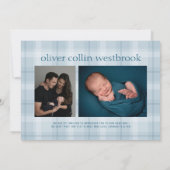 Eenvoudig type babyjongen geboortefoto aankondigin aankondiging (Achterkant)