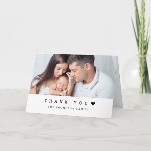 Eenvoudig Type Hart Baby Fotodouche Bedankkaart (Voorkant)