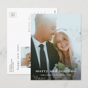 Eenvoudig Type Prettig Getrouwd Foto Kerstmis Feestdagenkaart