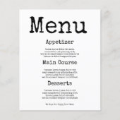 Eenvoudig Typewriter Minimalistisch menu (Voorkant)