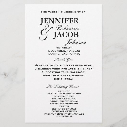 Eenvoudig Typografie Clean Plain Wedding Programme (Voorkant)