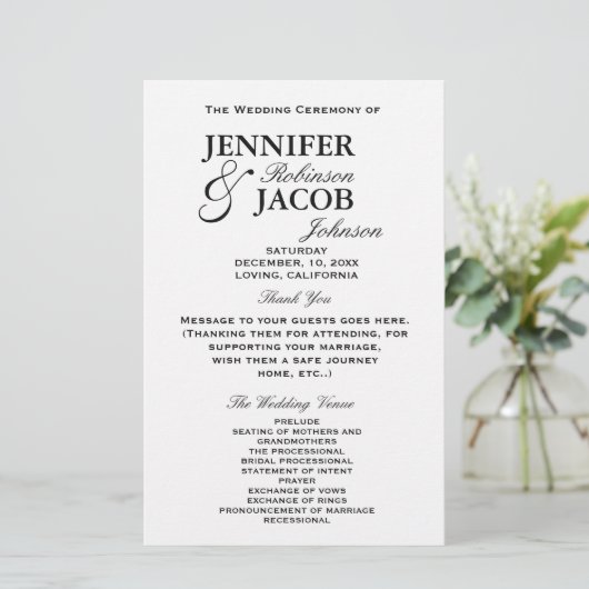 Eenvoudig Typografie Clean Plain Wedding Programme (Staand voorkant)