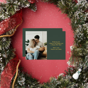 Eenvoudig typografie koppel foto groene Kerstmis Folie Feestdagenkaart