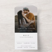Eenvoudig typografie script monogram foto trouwfee all in one uitnodiging (Binnen)