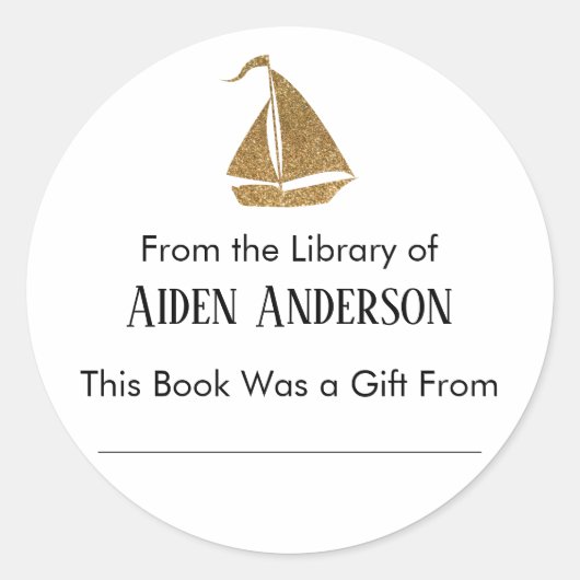 Eenvoudig Uit de Bibliotheek van Gouden Zeilboot B Ronde Sticker (Voorkant)