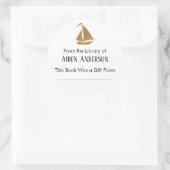 Eenvoudig Uit de Bibliotheek van Gouden Zeilboot B Ronde Sticker (Tas)