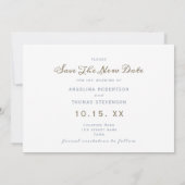 Eenvoudig uitgestelde bruiloft wijzigen van de dat save the date (Achterkant)