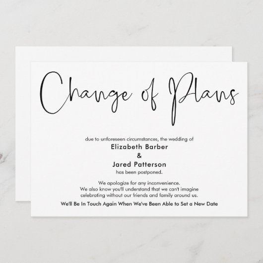 Eenvoudig uitgestelde bruiloft-wijziging van plann kaart (Voorkant / Achterkant)