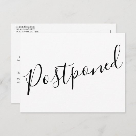 Eenvoudig uitgestelde wijzig de datum geannuleerde aankondigingskaart (Voorkant / Achterkant)