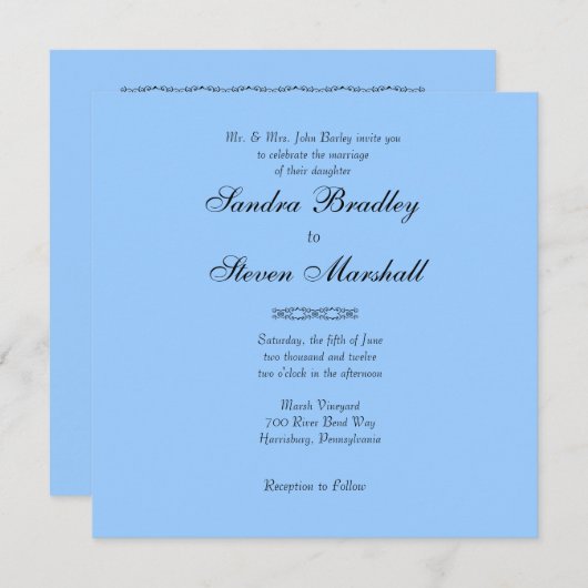 Eenvoudig uitnodigen voor een blauwe bruiloft kaart (Voorkant / Achterkant)