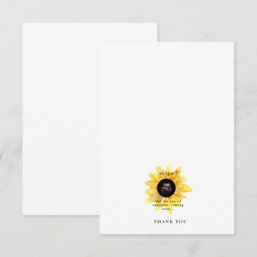 Eenvoudig ultrasone zonnebloempitten Baby shower Bedankkaart (Voorkant / Achterkant)