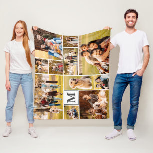 Eenvoudig uniek 11 fotocollage-monogram voor uw kl fleece deken