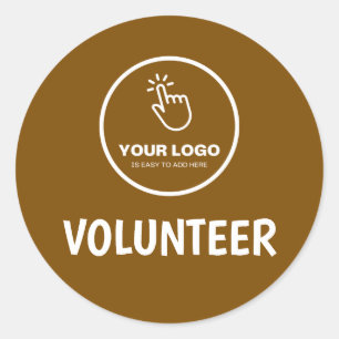 Eenvoudig Upload uw Logo Custom Volunteer Brown Ronde Sticker