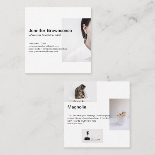 Eenvoudig uw foto-minimumaantal toevoegen vierkante visitekaartje (Voorkant / Achterkant)