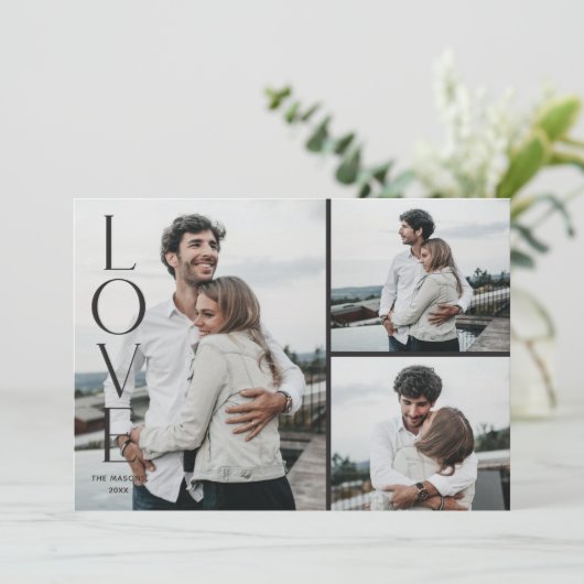 Eenvoudig Valentijnsdag met 3-fotokaarten - zwart Kaart (Staand voorkant)