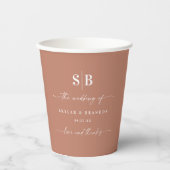 Eenvoudig vast kleurendracotta monogrammed Wedding Papieren Bekers (Voorkant)