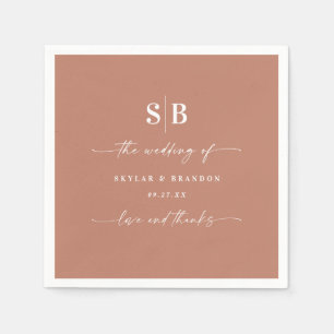 Eenvoudig vast kleurendracotta monogrammed Wedding Servet
