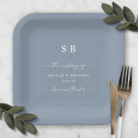 Eenvoudig vast kleurenmosterd blauw-bruinkoolmonog papieren bordje<br><div class="desc">Eenvoudig vast, robuust, blauw-bruiloft-monogram, speciaal ontworpen papieren borden. Dit moderne huwelijk of om het even welk ontwerp van het bord van het gebeurtenisPapier is eenvoudig en minimaal met een duidelijke stevige achtergrondkleur en trendy het manuscriptdoopvonten van de handtekeningskalligrafie. Getoond in het nieuwe palet van de Kleur van de Wedding. Bevat...</div>