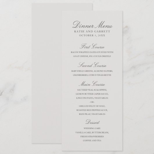 Eenvoudig vast kleurloos elegant grijs huwelijk menu (Voorkant / Achterkant)
