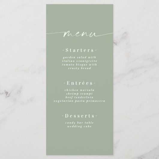 Eenvoudig, vast kleurloos, lichtgroen wlijnmenu me menu (Voorkant)